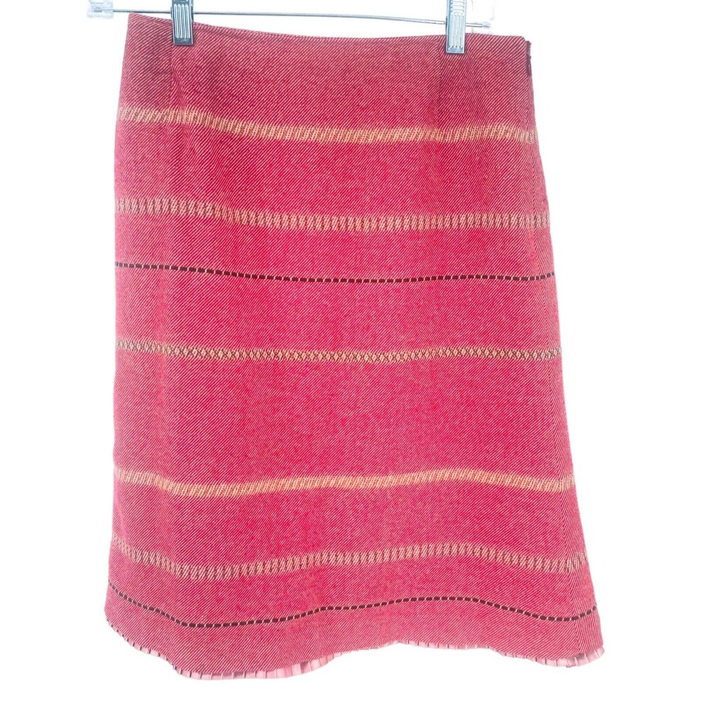 Trussardi Italian A-Line Wool Rust Red Black Skirt Pleated Hem Size 42, US Small